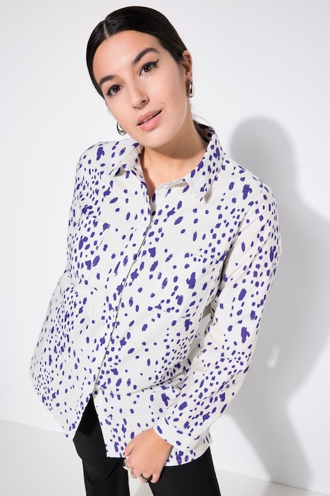 Speckled Print Long Sleeve Button Down Blouse