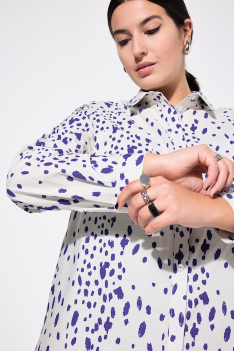 Speckled Print Long Sleeve Button Down Blouse