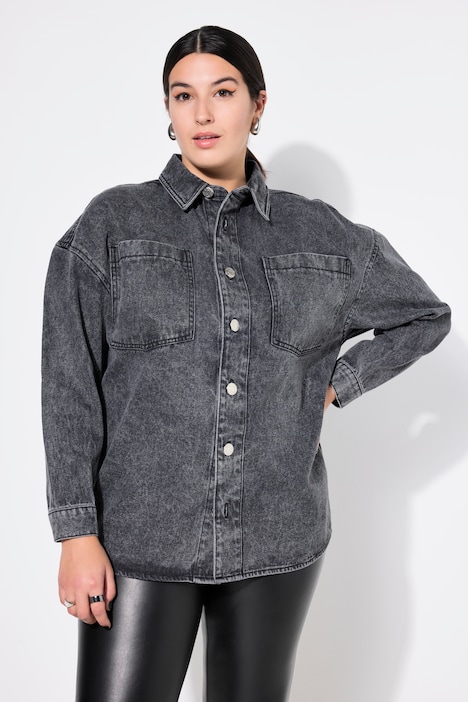 Jeanshemd, oversized, Hemdkragen, Langarm