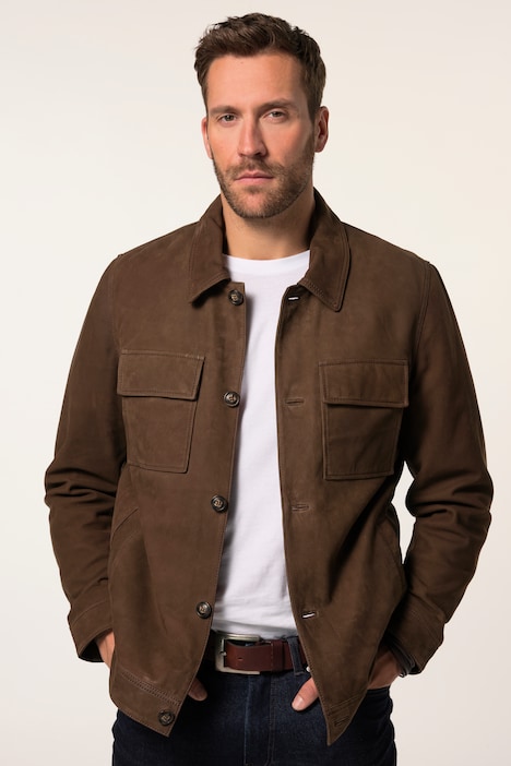 Chaqueta de cuero JP 1880, cuero, piel nubuck ovina, cuello camisero, hasta la talla 7 XL