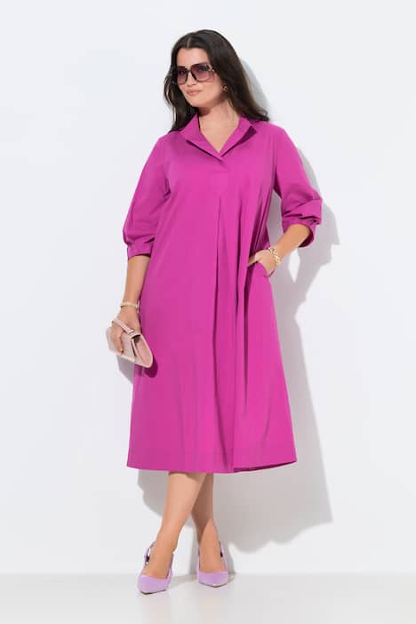 Midikleid, Papertouch, A-Linie, Stehkragen, 3/4-Arm