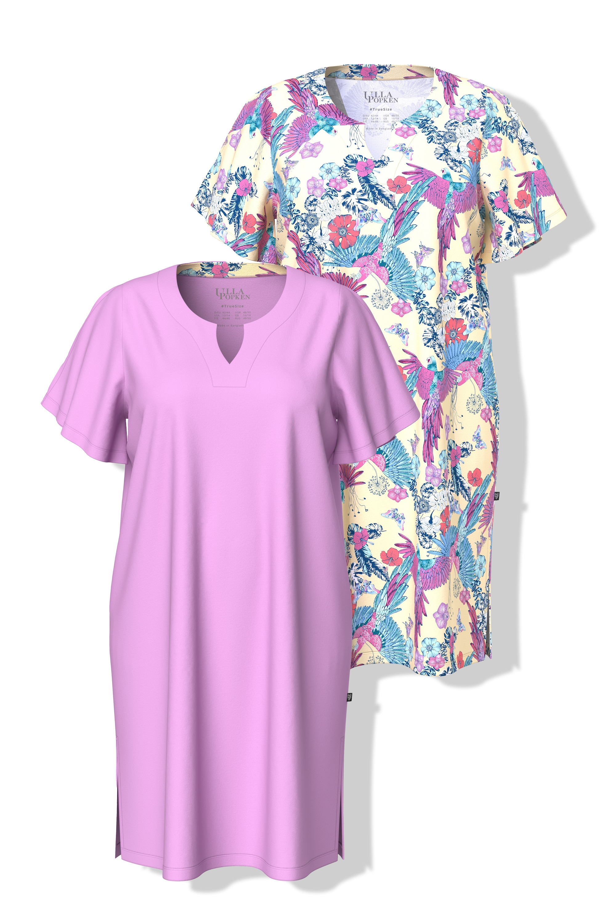 Ulla Popken Damen große Größen Bigshirts 2er Pack Papagei Tunika Ausschnitt