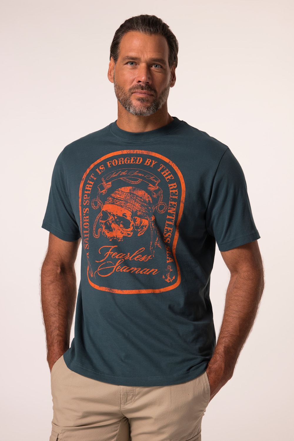 JP1880, T-shirt, korte mouwen, print op de borst, tot 8XL