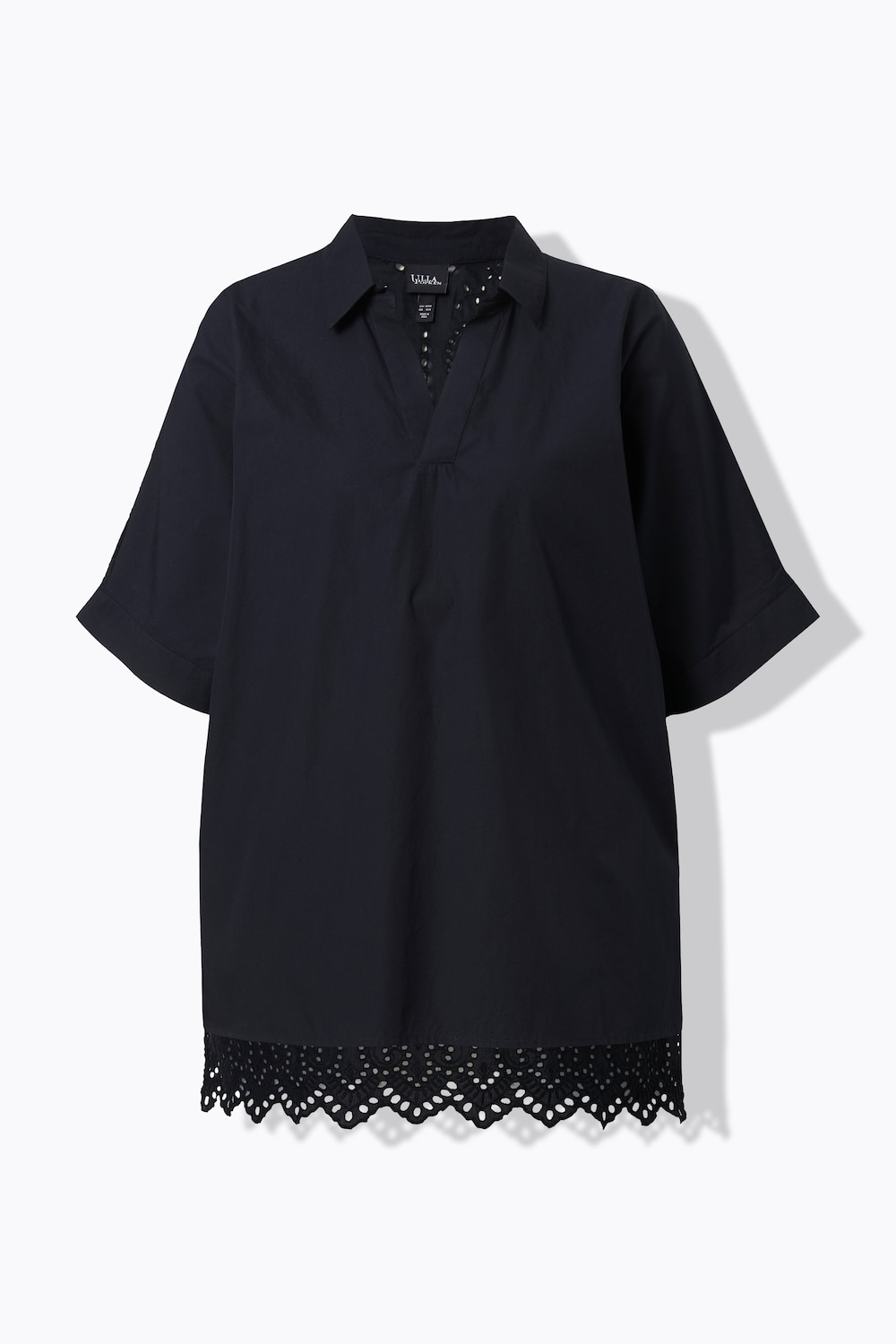 Bluse, broderi med øyenbroderi, oversized, skjortekrage, halvermet