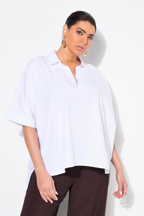 Bluse, broderi med øyenbroderi, oversized, skjortekrage, halvermet