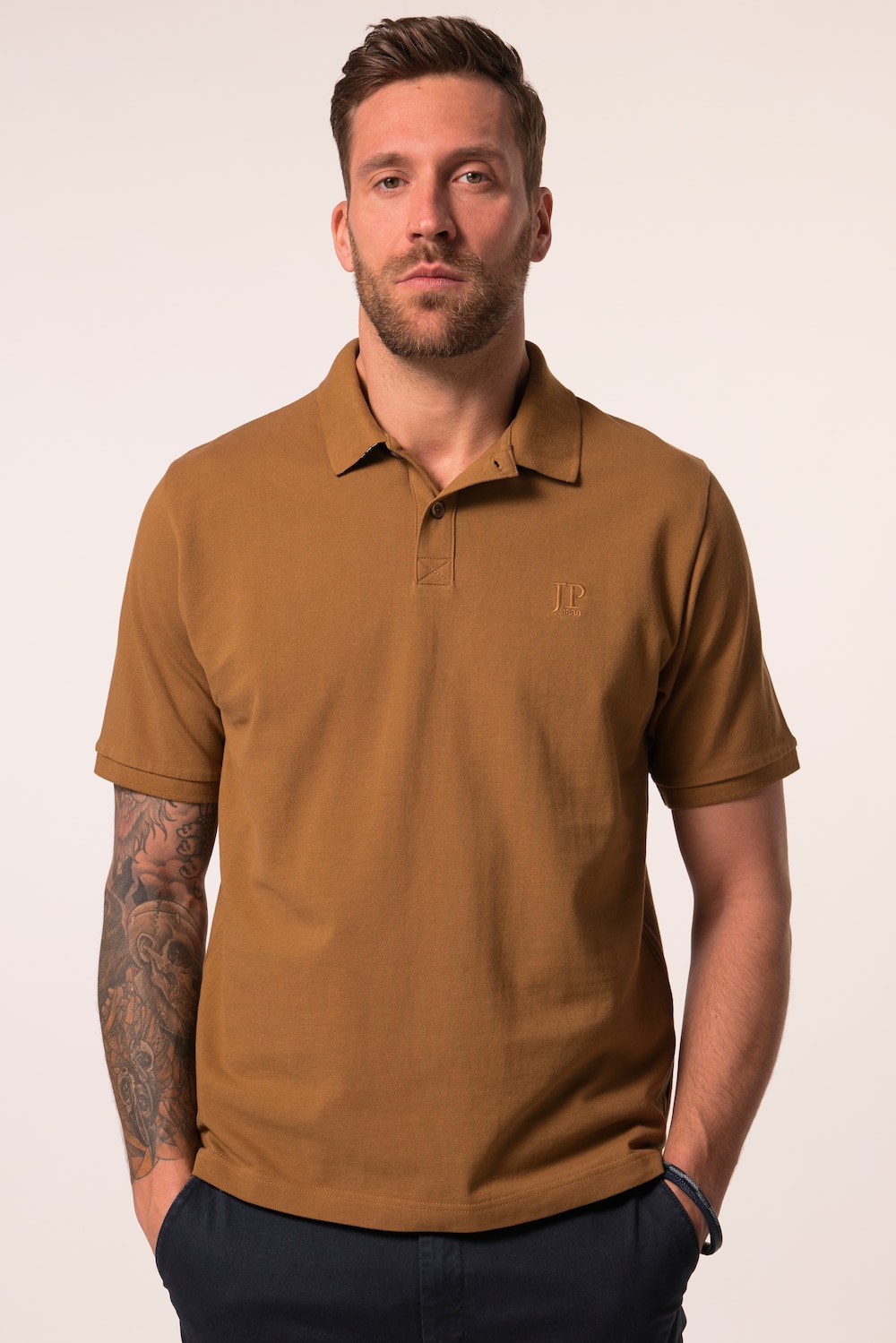 JP1880 poloshirt, korte mouwen, piqué, onderkraag met print, tot 8XL