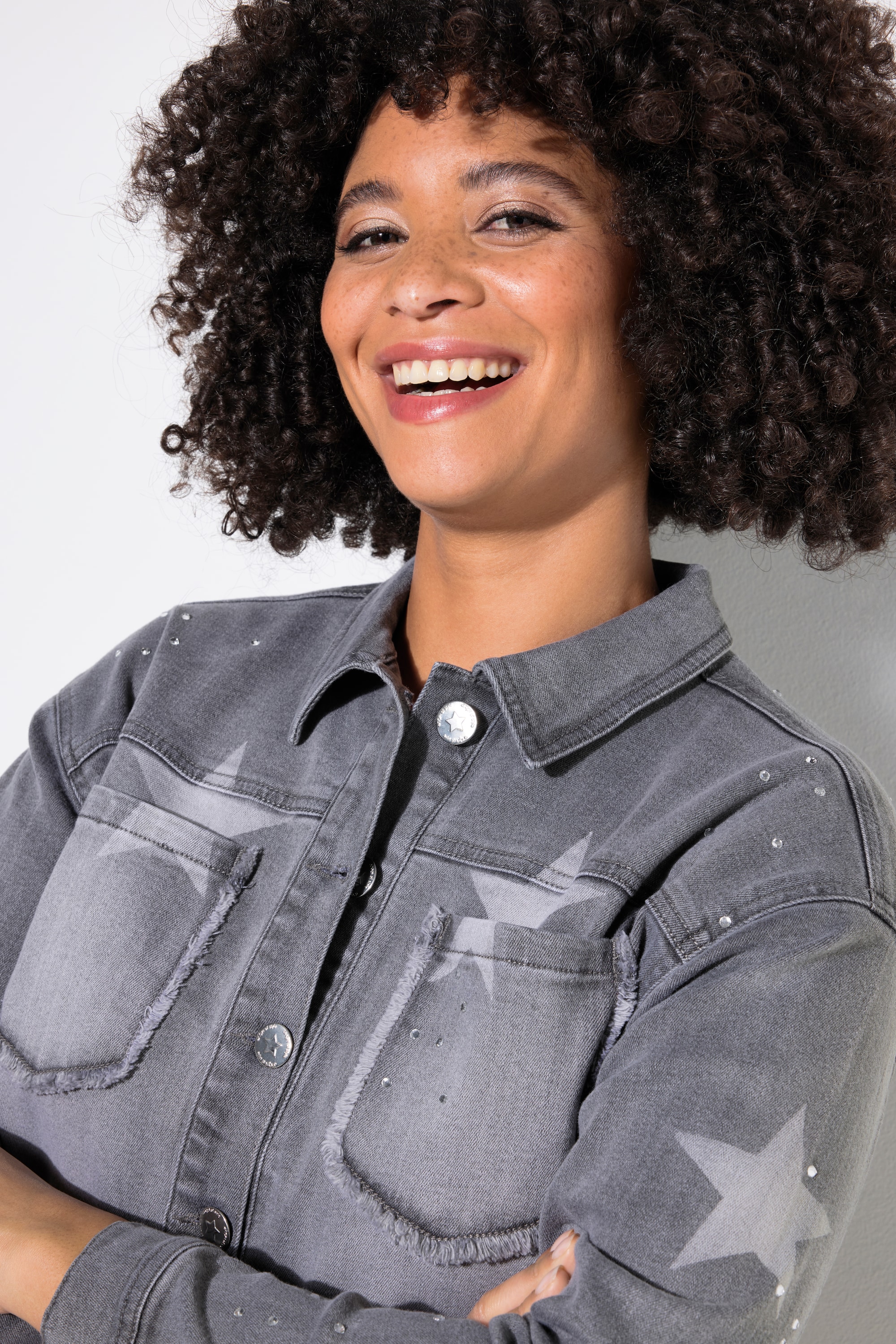 Angel of Style Damen große Größen Jeansjacke Sterne Glitzersteinchen 838331