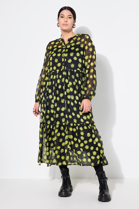 Maxikleid, A-Line, Dot Print, Langarm