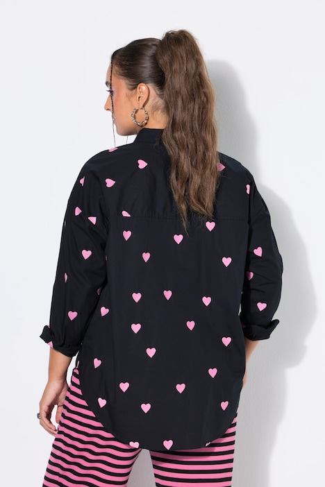 Hemdbluse, oversized, Heart-Stick, Langarm