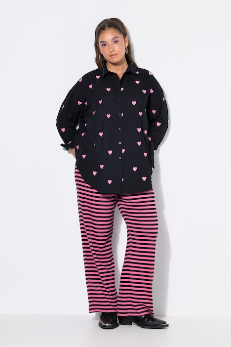 Hemdbluse, oversized, Heart-Stick, Langarm