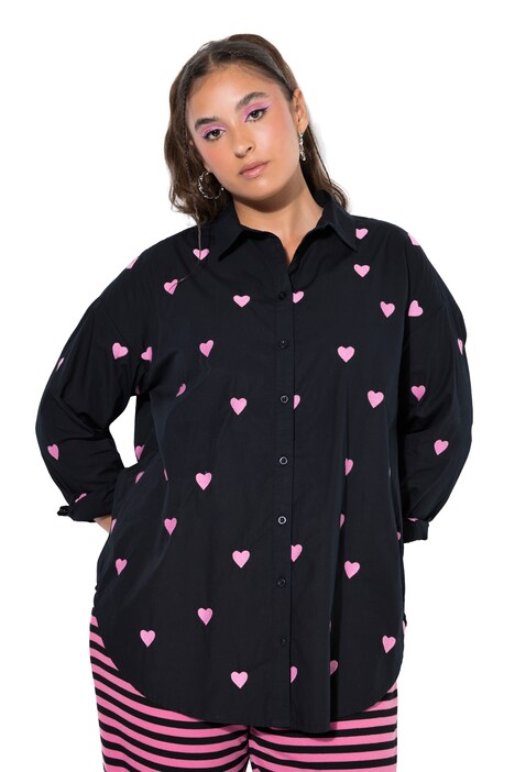 Košilová halenka, oversize, výšivka srdce, límeček, dlouhé rukávy