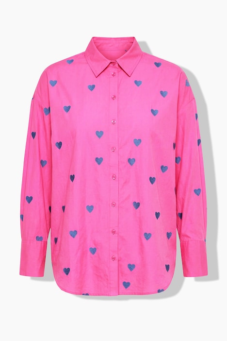Long-sleeve oversized shirt collar heart embroidery shirt blouse