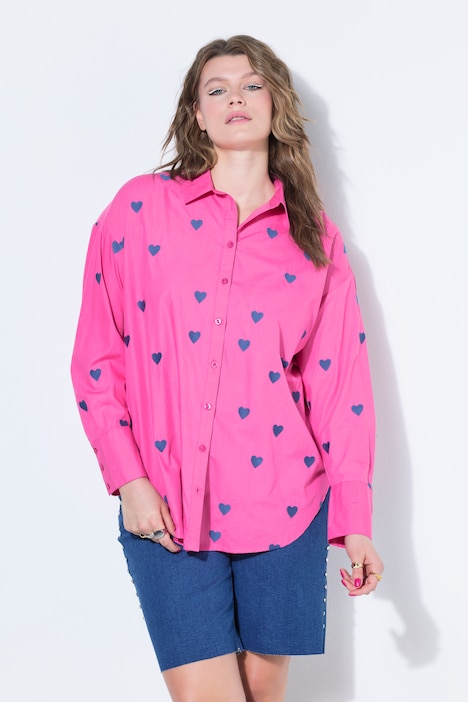 Long-sleeve oversized shirt collar heart embroidery shirt blouse