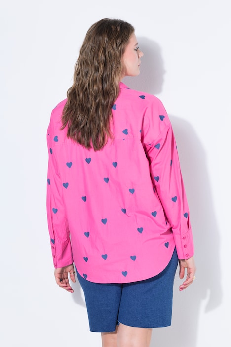 Long-sleeve oversized shirt collar heart embroidery shirt blouse