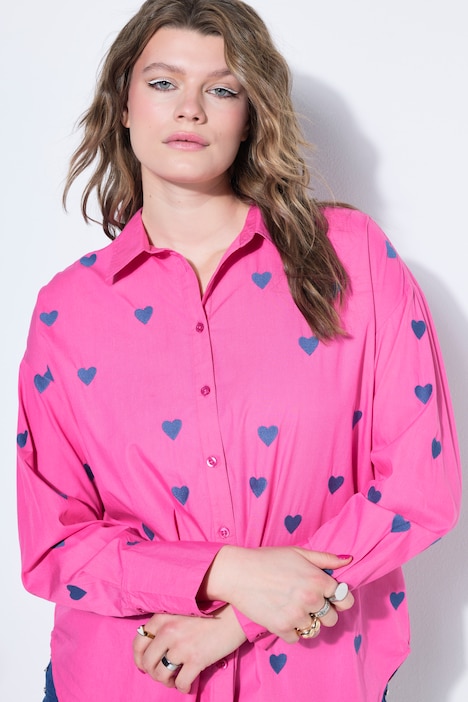 Long-sleeve oversized shirt collar heart embroidery shirt blouse