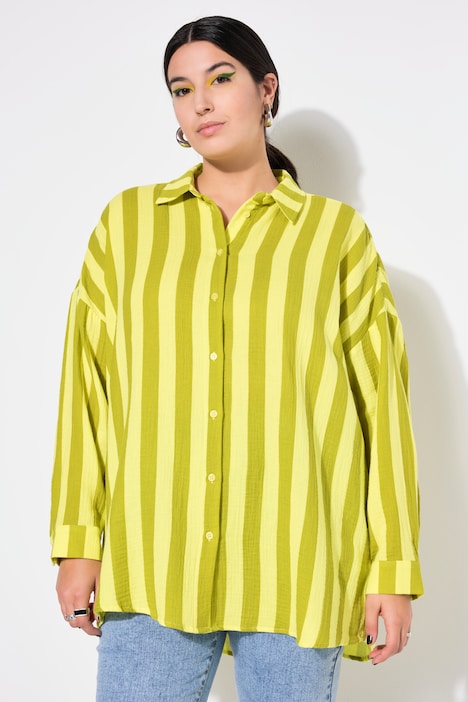 Camicia dal taglio oversize in mussola con righe e maniche lunghe