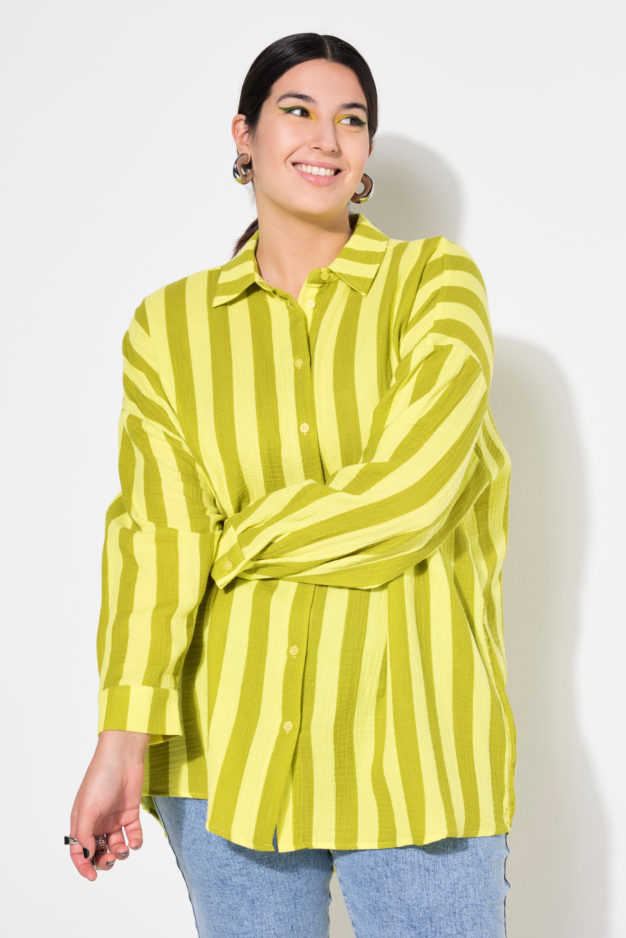 Studio Untold Damen große Größen Hemdbluse oversized Musselin Streifen