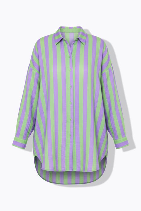 Overhemdblouse, oversized, mousseline, strepen, lange mouw