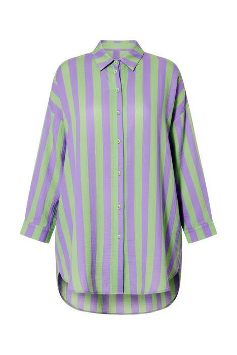 Košilová halenka, oversize, mušelín, pruhy, dlouhé rukávy