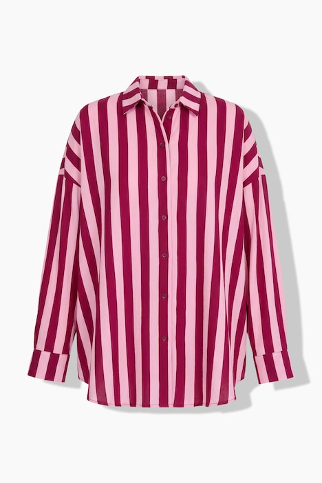 Overhemdblouse, oversized, mousseline, strepen, lange mouw
