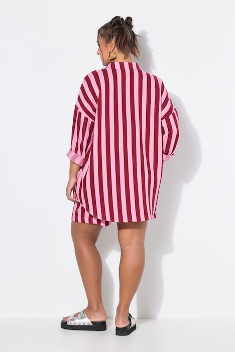 Hemdbluse, oversized, Musselin, Streifen, Langarm