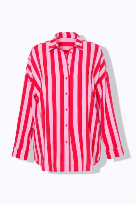 Overhemdblouse, oversized, mousseline, strepen, lange mouw