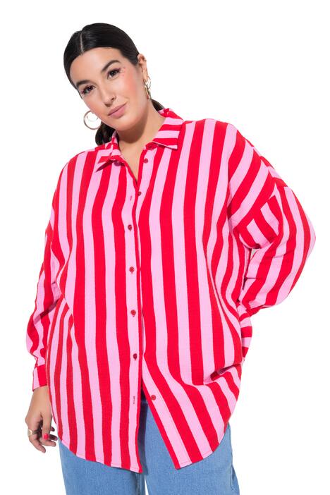 Košilová halenka, oversize, mušelín, pruhy, dlouhé rukávy