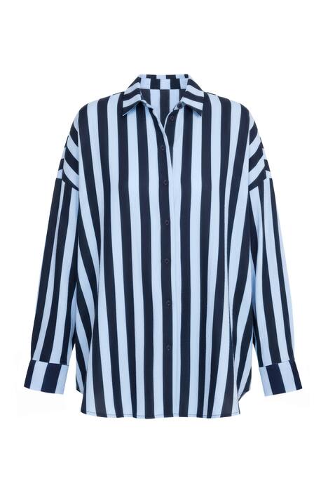 Košilová halenka, oversize, mušelín, pruhy, dlouhé rukávy