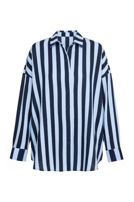 Košilová halenka, oversize, mušelín, pruhy, dlouhé rukávy