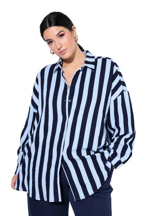 Košilová halenka, oversize, mušelín, pruhy, dlouhé rukávy