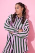 Hemdbluse, oversized, Musselin, Streifen, Langarm