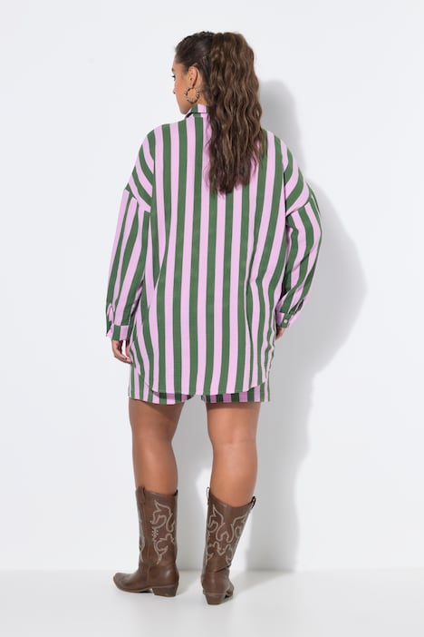 Hemdbluse, oversized, Musselin, Streifen, Langarm