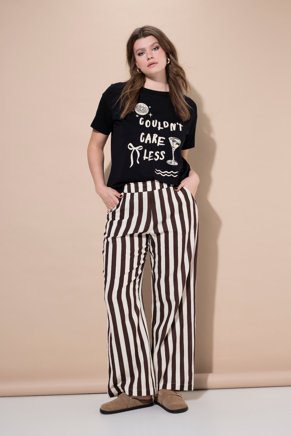 Hose, wide Legs, Musselin, Streifen, Elastikbund