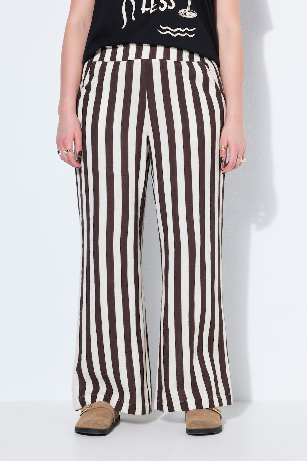 Hose, wide Legs, Musselin, Streifen, Elastikbund