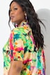 Slinky shirt, bloemenprint, watervalhals, halve mouwen