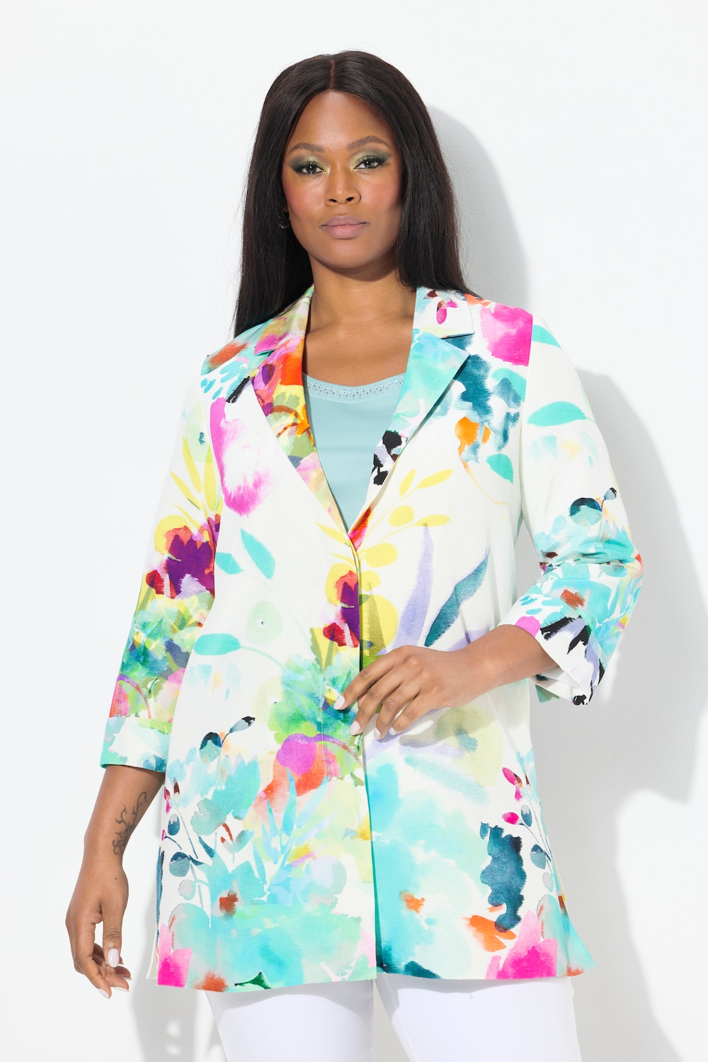 Große Größen Jacke, Damen, weiß, Größe: 42/44, Polyester/Baumwolle/Viskose, Ulla Popken