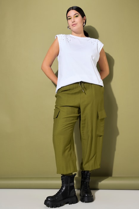 Pantalon cargo, coupe Wide Shape, ceinture et bas de jambe élastiques