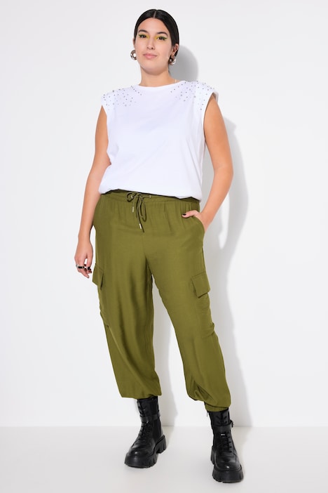 Pantalon cargo, coupe Wide Shape, ceinture et bas de jambe élastiques