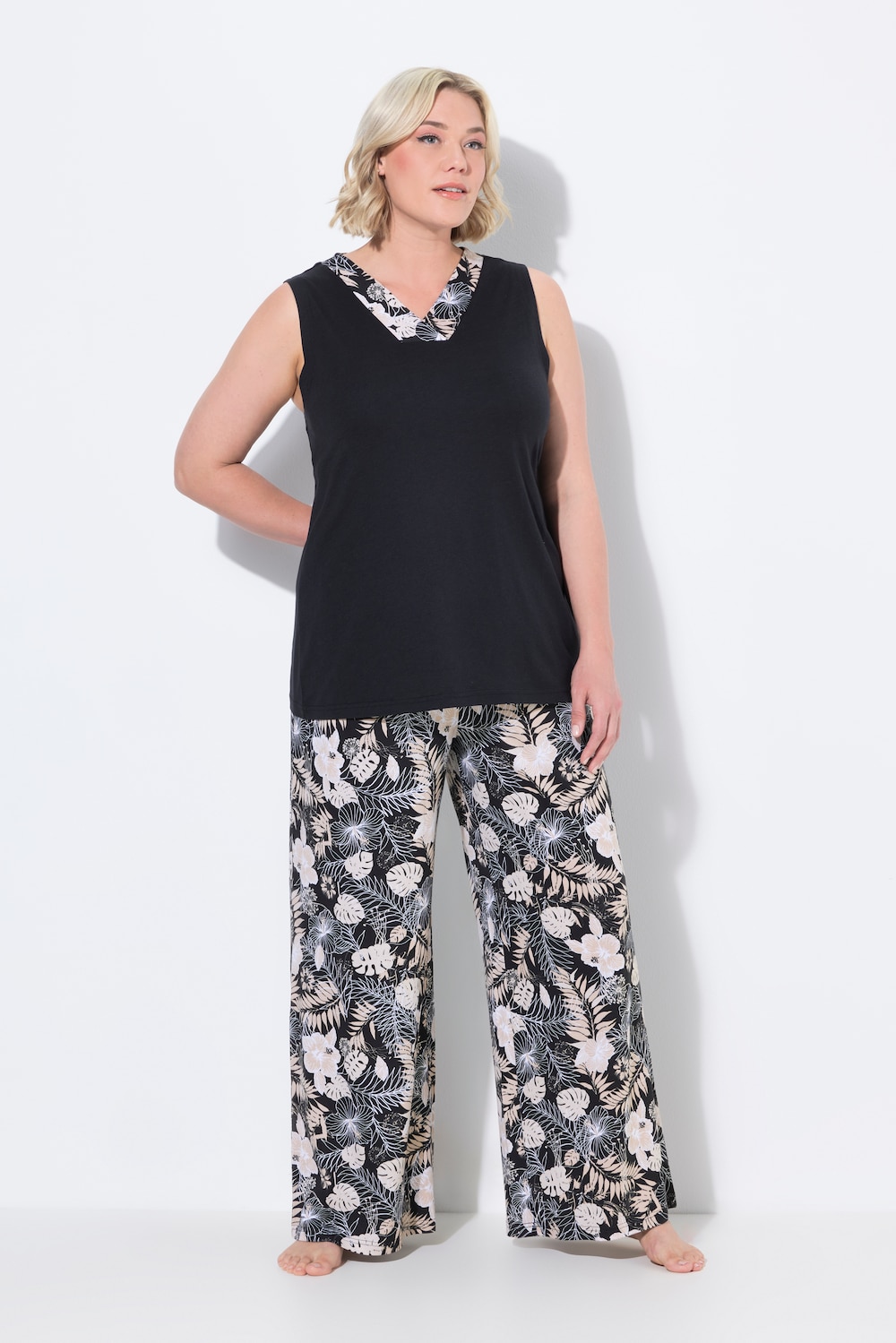 Große Größen Pyjama, Damen, schwarz, Größe: 46/48, Baumwolle/Synthetische Fasern, Ulla Popken