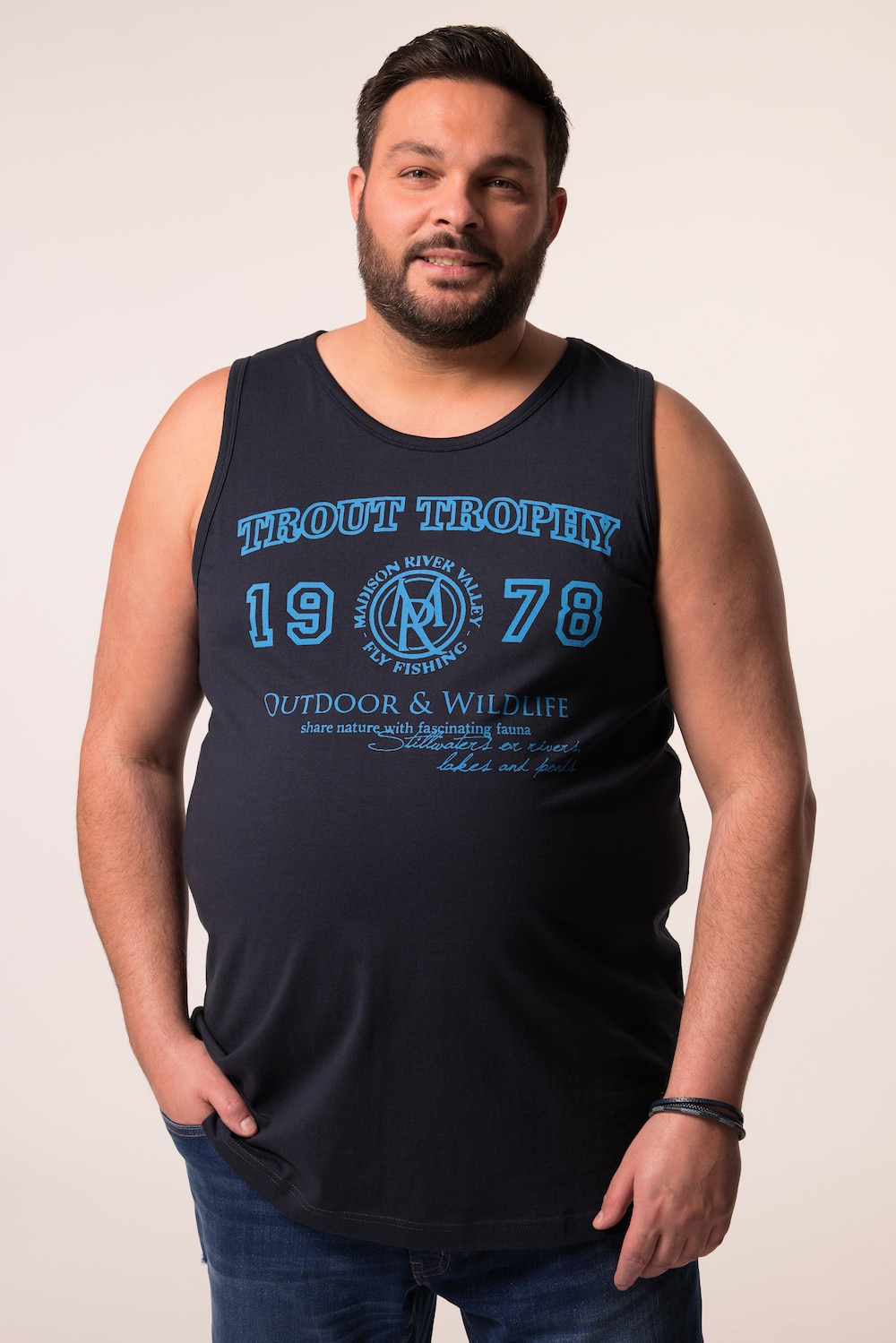 Men+ tanktop, onderhemd, print, ronde hals, tot 8XL