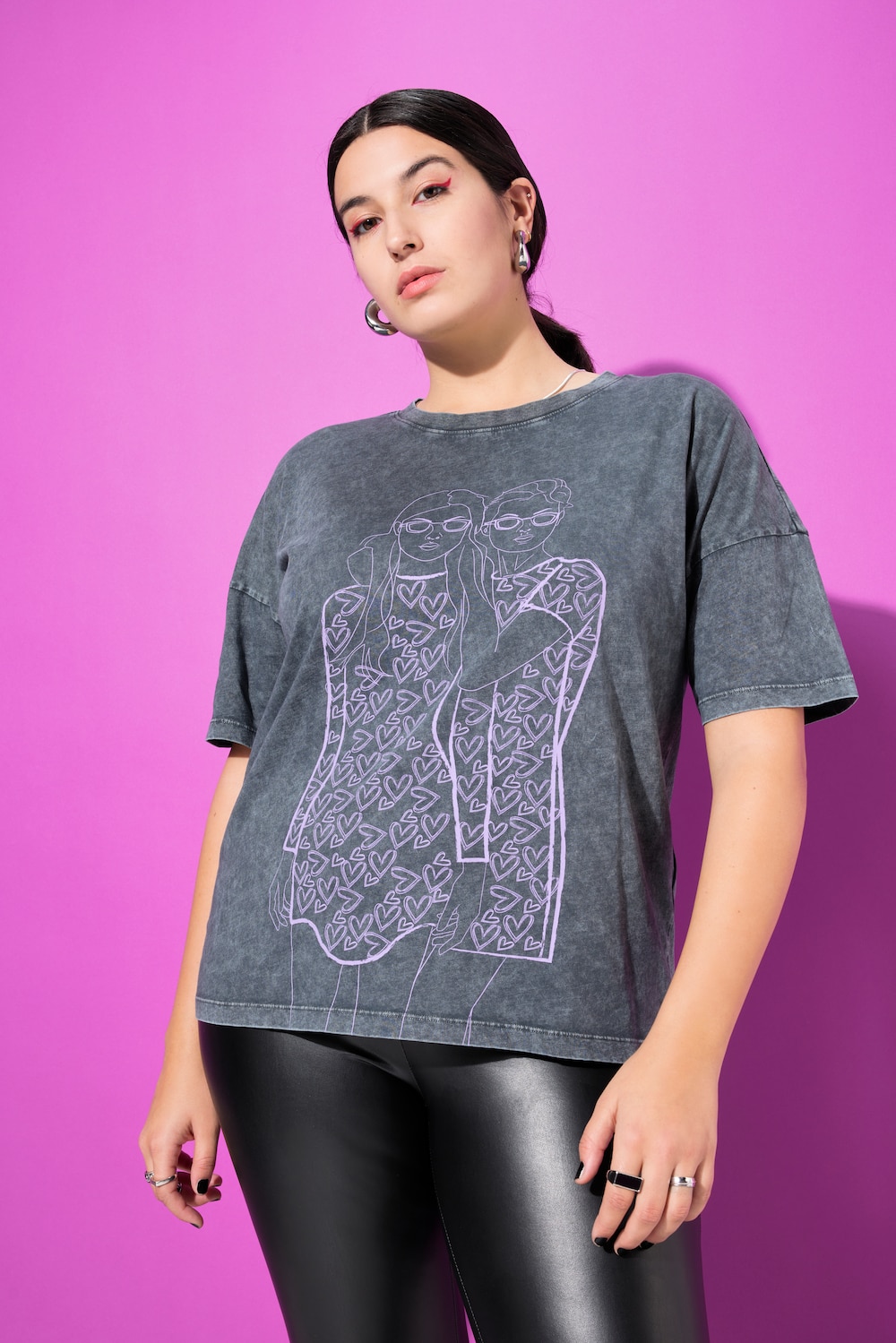 Stora storlekar T-shirt i oversize-modell, Dam, svart, storlek: 42/44, Bomull, Studio Untold