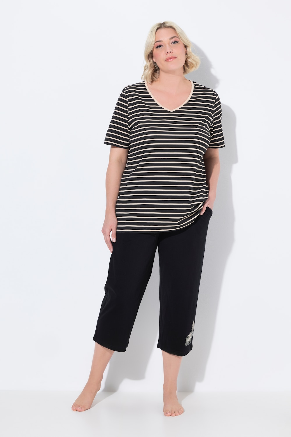 Große Größen Pyjama, Damen, schwarz, Größe: 46/48, Baumwolle, Ulla Popken