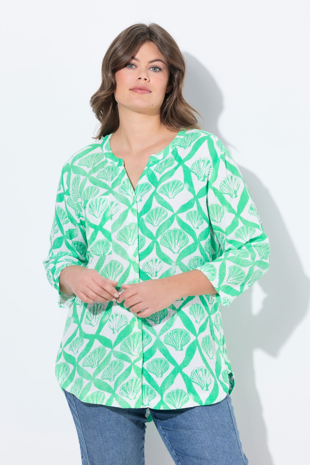 Große Größen Musselin-Bluse, Damen, grün, Größe: 44/46, Baumwolle, LAURASON