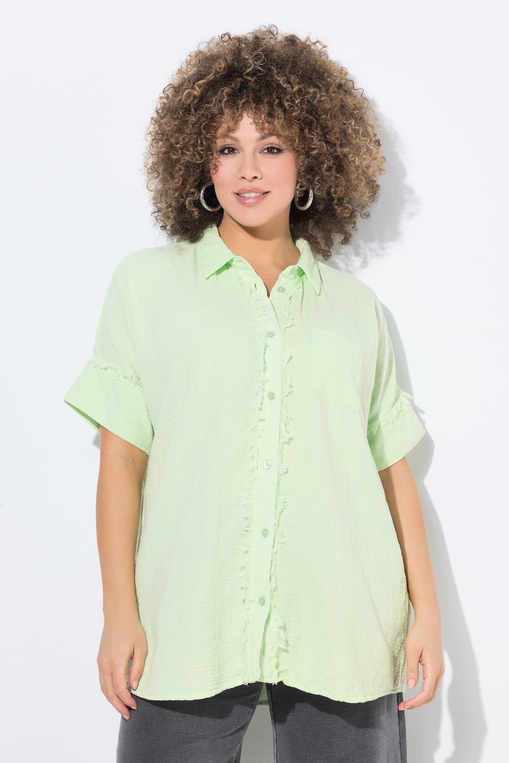 Thumbnail - Große Größen Musselin-Bluse, Damen, grün, Größe: 54/56, Baumwolle, Ulla Popken