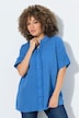 Musselin-Bluse, Oversized, Fransen, Hemdkragen, Halbarm