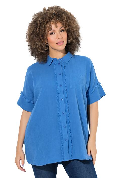 Mušelínová halenka, oversize, třásně, límeček, krátké rukávy