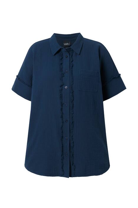 Mušelínová halenka, oversize, třásně, límeček, krátké rukávy