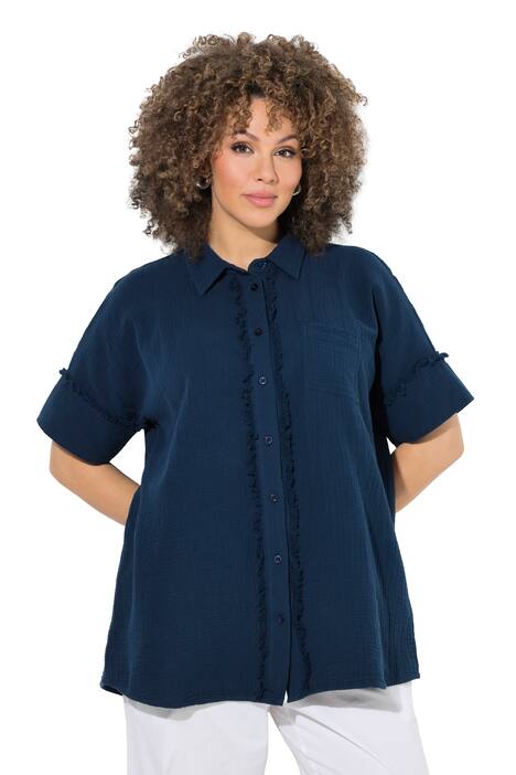 Mušelínová halenka, oversize, třásně, límeček, krátké rukávy