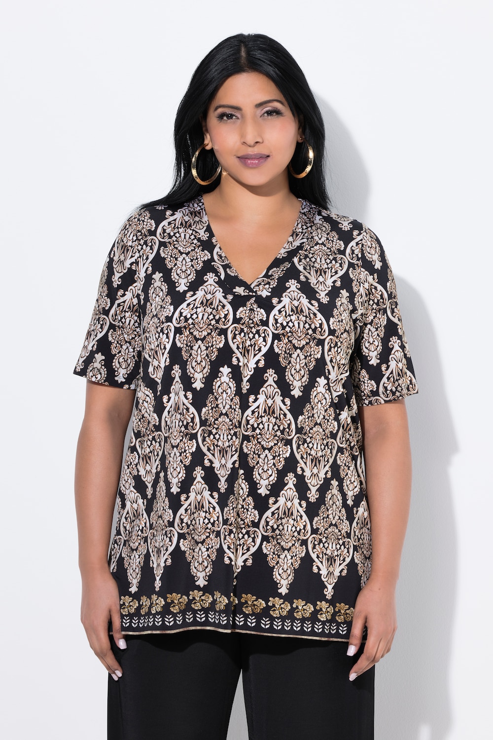 Große Größen Slinkyshirt, Damen, schwarz, Größe: 46/48, Viskose, Ulla Popken