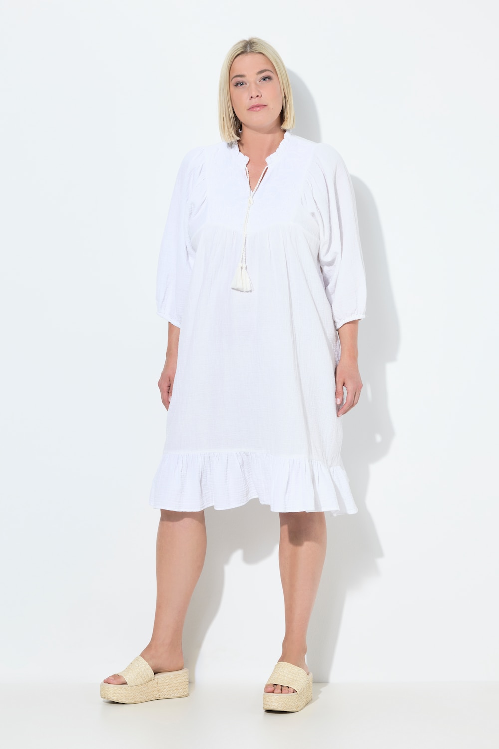 Große Größen Musselin-Kleid, Damen, weiß, Größe: 50/52, Baumwolle, Ulla Popken